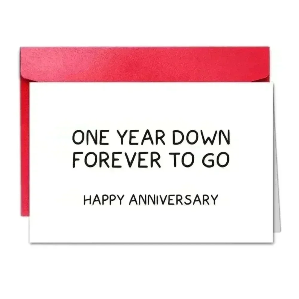 Unbranded Anniversary Card,‎ Greeting Card, One Year Down Forever To Go, Red